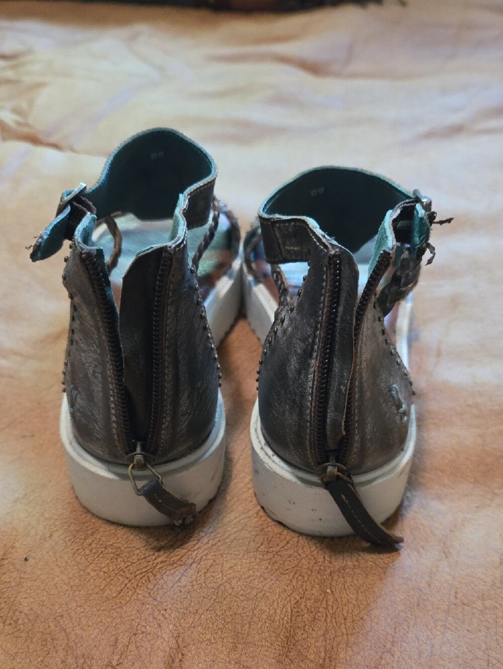Metallic Gray Braided Ankle-Strap Platform Sandals - Picture 2 of 3